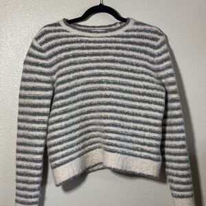 Madewell Merino Wool Gray and White Striped Crew Neck Sweater